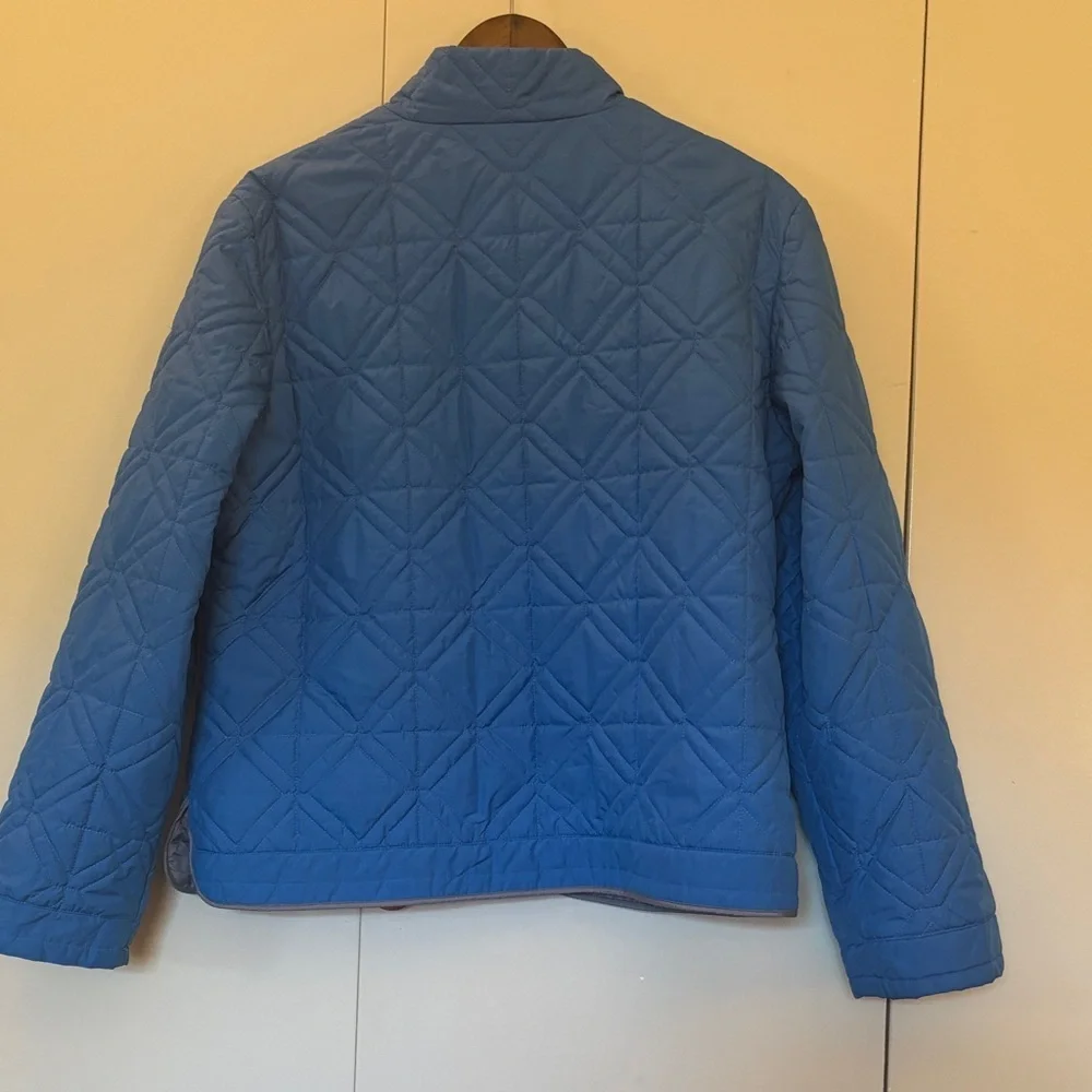 Talbots Petites Blue Quilted Full Zip Jacket Diamond Stitch Stand Collar Large